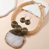 New Design Aluminum Wire Oval Resin Gems Woven Statement Necklace Earrings Jewelry Set for Women Party Accessories
