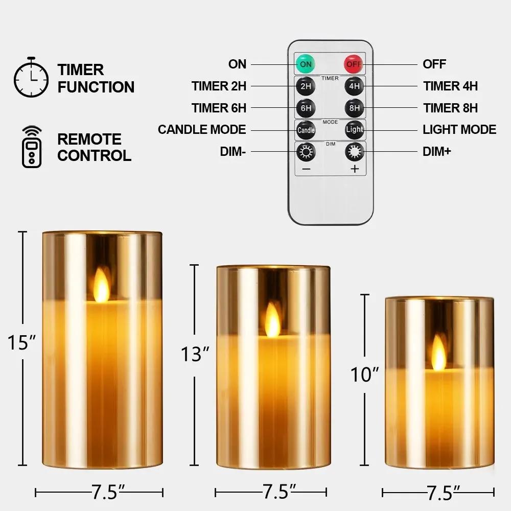 3pcs LED Lights Electronic Flameless Candles Tea Lights Fake Pillar Electronic Candles Lights for Wedding Party Christmas Decor