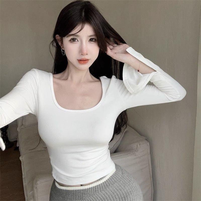 Womens Sexy Slim Fit U-Neck Long Sleeve T-Shirt Casual Daily Party Top Fall Season