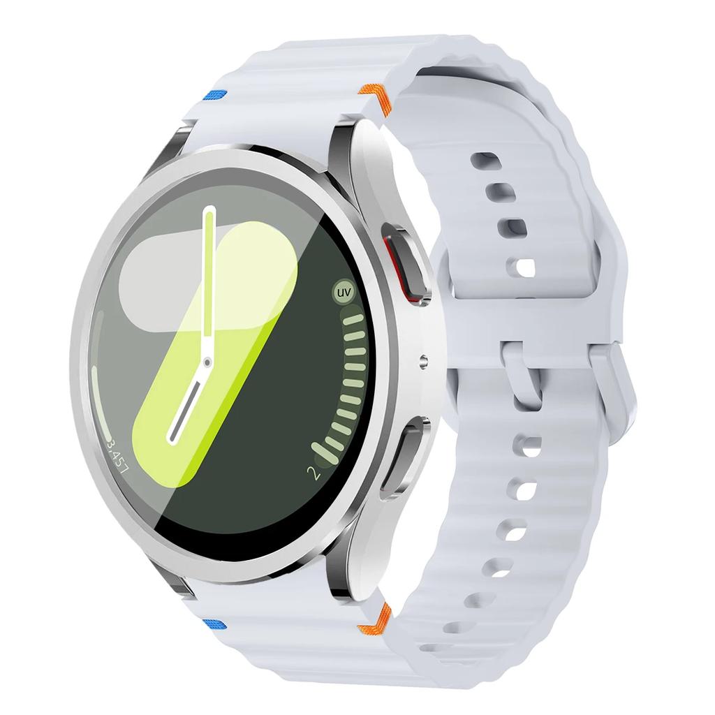 Boîtier+Bracelet pour Samsung Galaxy Watch7 40mm 44mm Bracelet en Silicone Bracelet Film de Protection d'Écran en Verre Trempé Coque Bumper en TPU