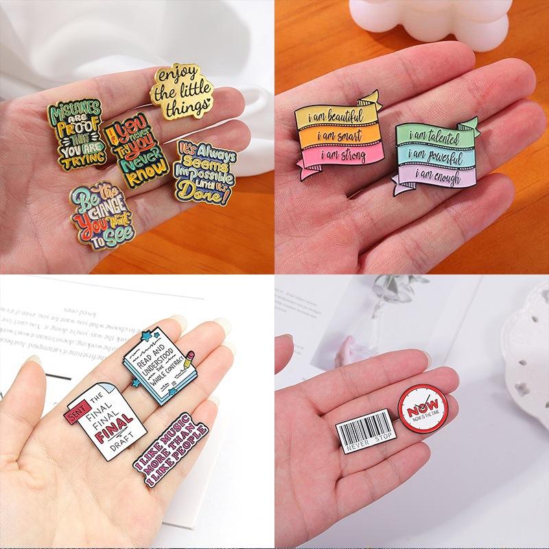 Enjoy The Little Things Enamel Pins Funny Quotes Girls Just Wanna Have Fun Cartoon Letter Metal Brooch Lapel Badge Jewelry Gifts