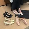 French satin square head thick heel high heels women's 2025 new champagne bridesmaid shoes fairy style temperament