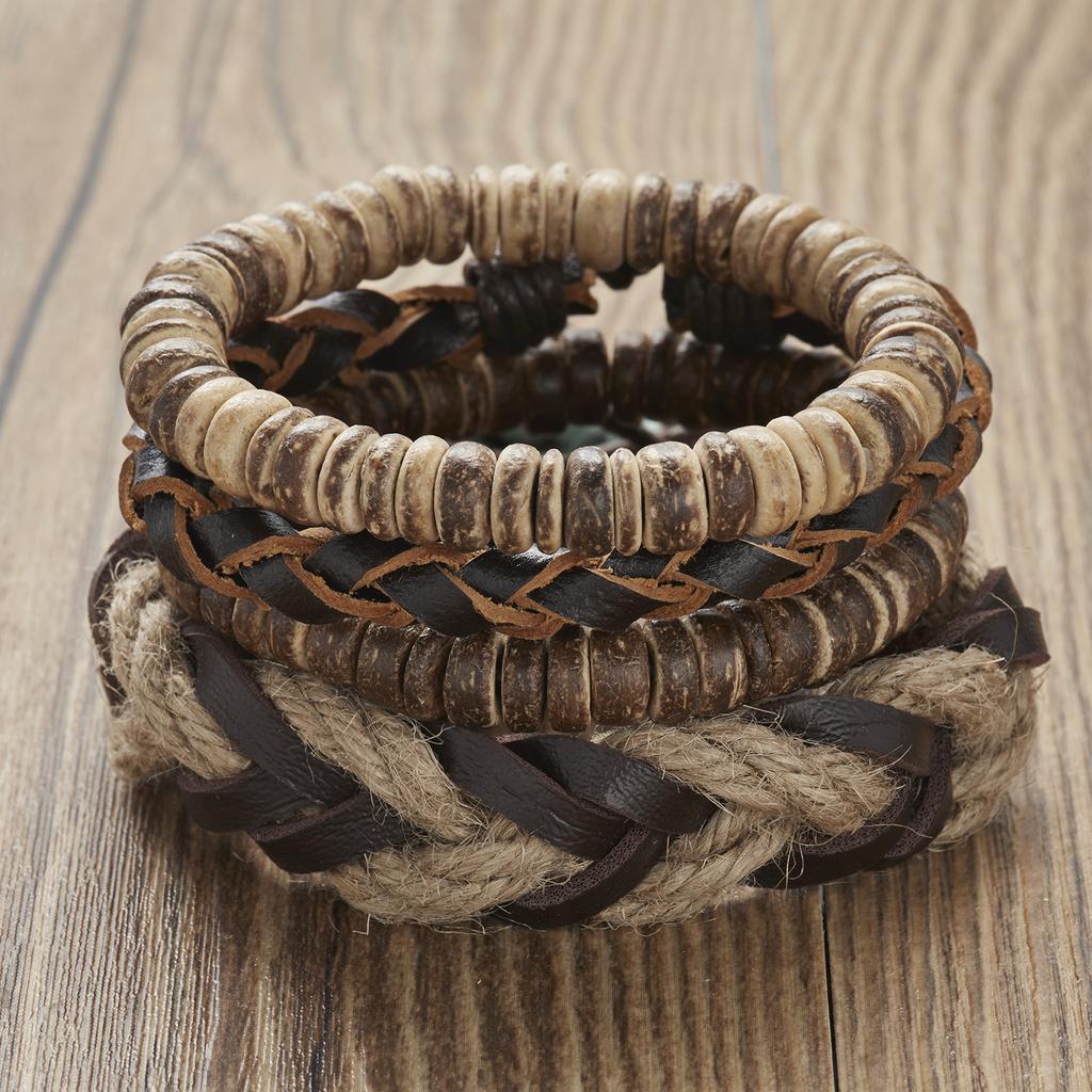 Vintage Multi-layer Feather Moon Leather Braid Bracelets Bangles For Men Handmade Geometric Star Rope Wrap Bracelet Jewelry Gift