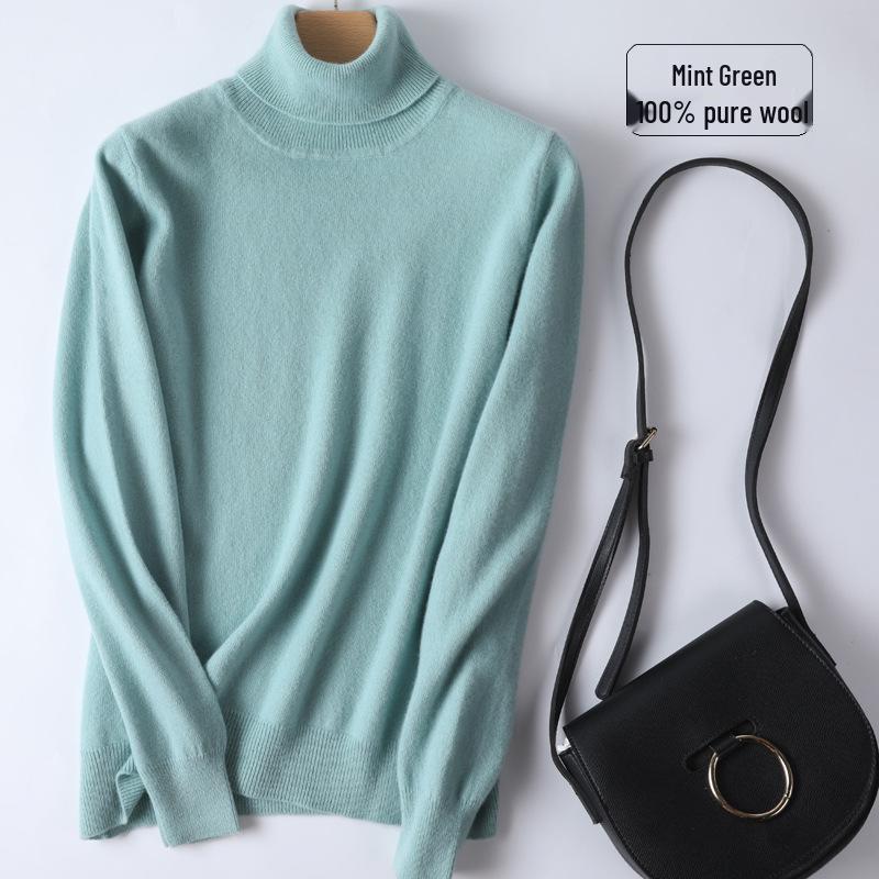 Women's 100% Pure Wool High-Neck Cashmere Sweater – Stylish Short Knitted Base Layer for Autumn/Winter