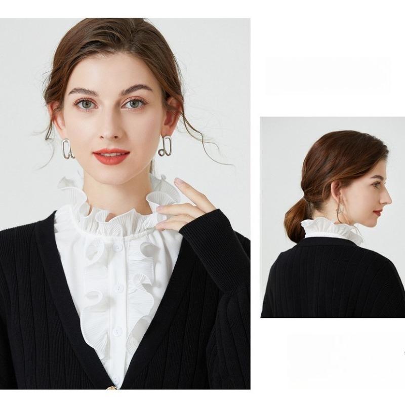 Sweet Edge of Fungus Fake Collar for Women Shirt Front Ties Detachable Collar Stand Dress Sweater False Collar Accessory