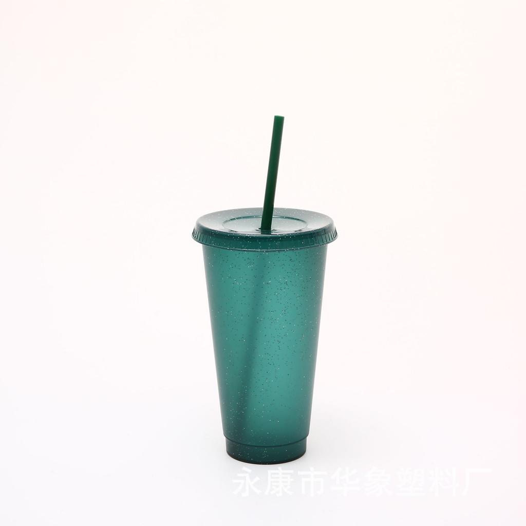 1 Stück 710ml Becher mit Deckel & Strohhalmen Wiederverwendbare Plastikbecher Eiskaffee Große Wasserflasche Party Kaltbecher Sommer Trinkgeschirr