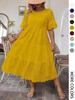 Summer solid color cotton embroidery crew neck lace hollow design dress summer Europe and America