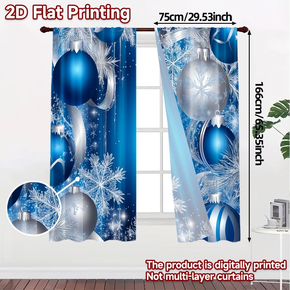 2pcs,Curtains Blue Silver Christmas Ornaments (2) Creative Chic Curtains Polyester Curtains Festive Decorative for Bedroom and