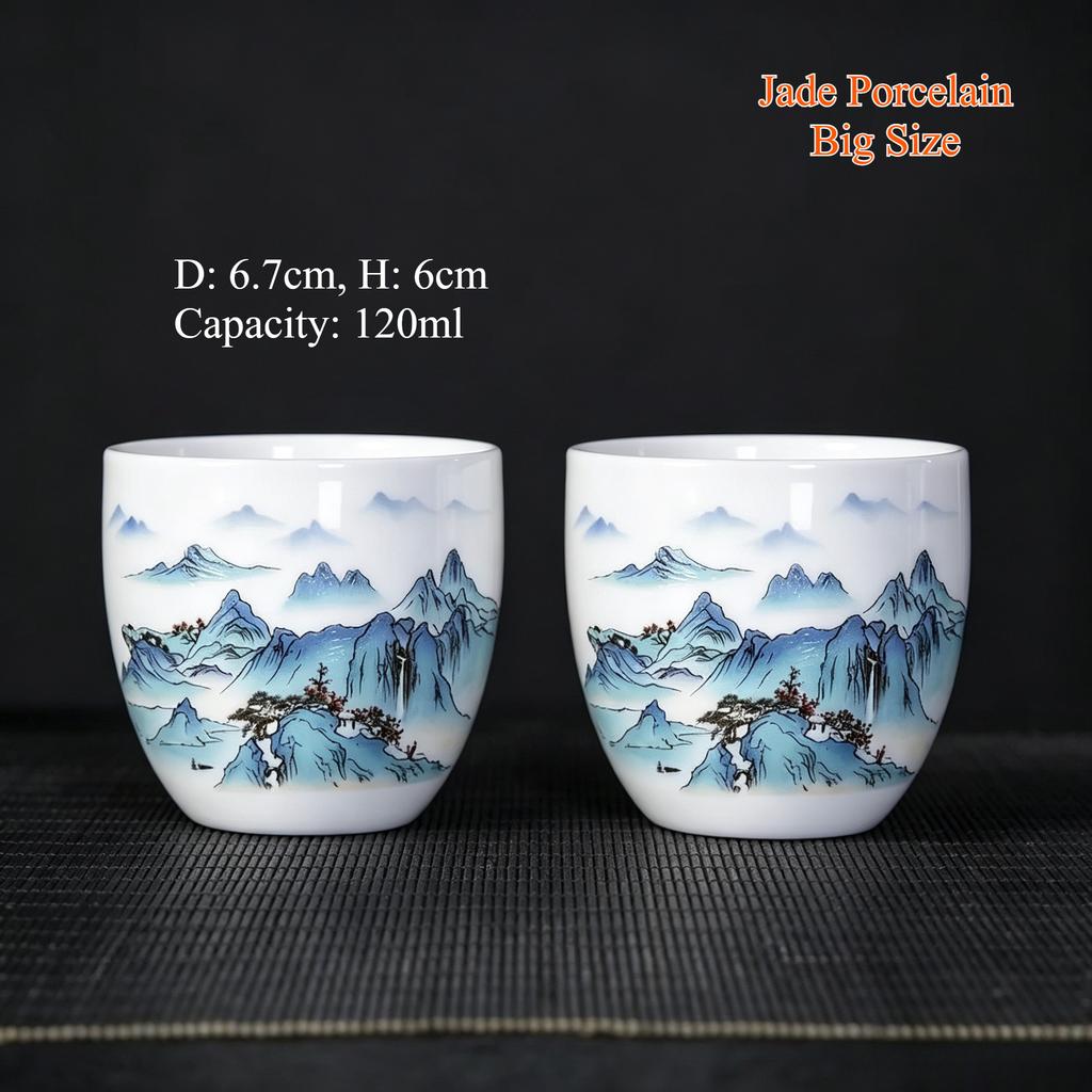 Jade Porcelain Kung Fu Teacups 2 Pcs Set, Creative Pattern Tea Espresso Wine Cups, Household Ceramic Teaware, Drinkware