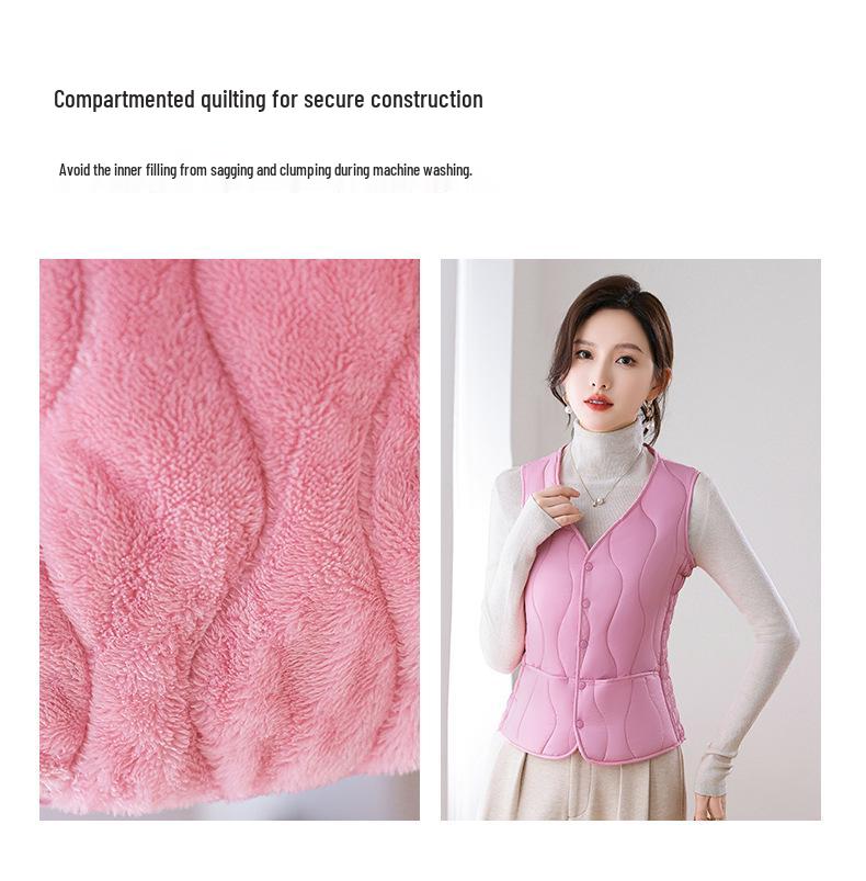 Women's Down Cotton Vest - Winter Slim Fit, Thick, Warm, Short Vest with Velvet Lining