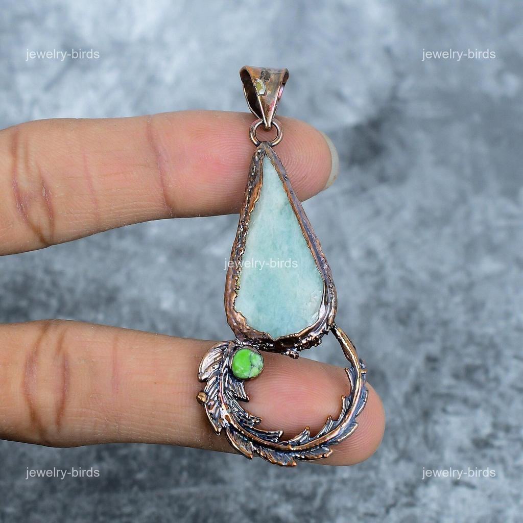 Larimar Gemstone Copper Boho Electroformed Handcrafted Handmade Pendant Jewelry VP-10