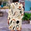 Women Plus Size V Neck Long Sleeve Abstract Printed Fitted Midi Dress