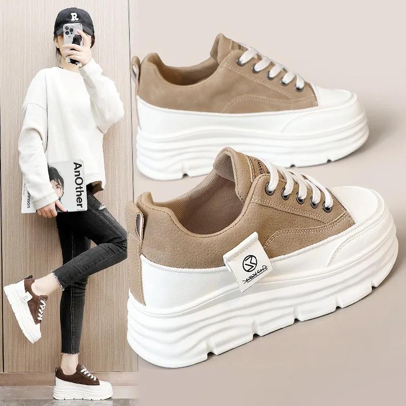 Fashion Shoes for Women Autumn Trend New Woman Flats Shoes Chunky Lace-up Soft-sole Casual Sneakers Female Vulcanized Shoe Walking Shoe