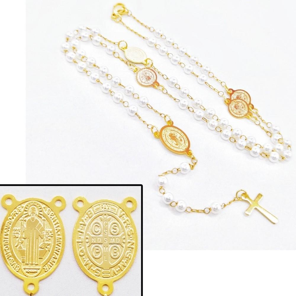 Fashion Stainless Steel Y Chain Rosary Beaded Pearl Cross Pendant Long Chain Sweater Chains Daily Wear