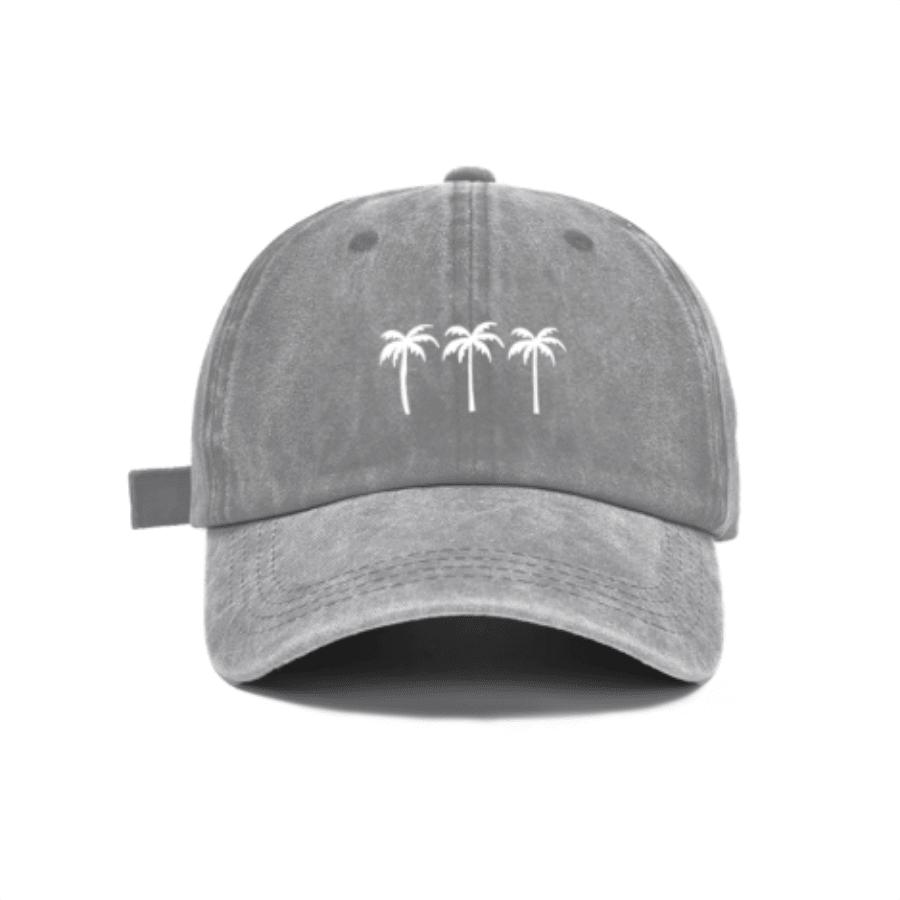 Water Washed Distressed Adjustable Dad Hat With Embroidered Palm Trees Casual Unisex Cotton Cap
