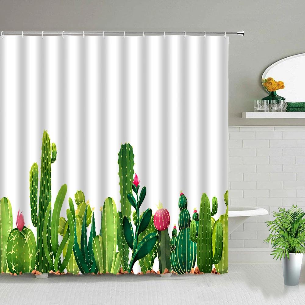 Hower Curtains of Textile Water Color Cactus Flower Tropical Plants Colorful Succulents Pattern Bathroom Shower Curtain Set