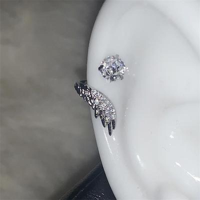 1pcs Silver Color Wing 316L Stainless Steel Ear Bone Nail for Women New Fashion Full of Rhinestone Earrings Accessories for Ear