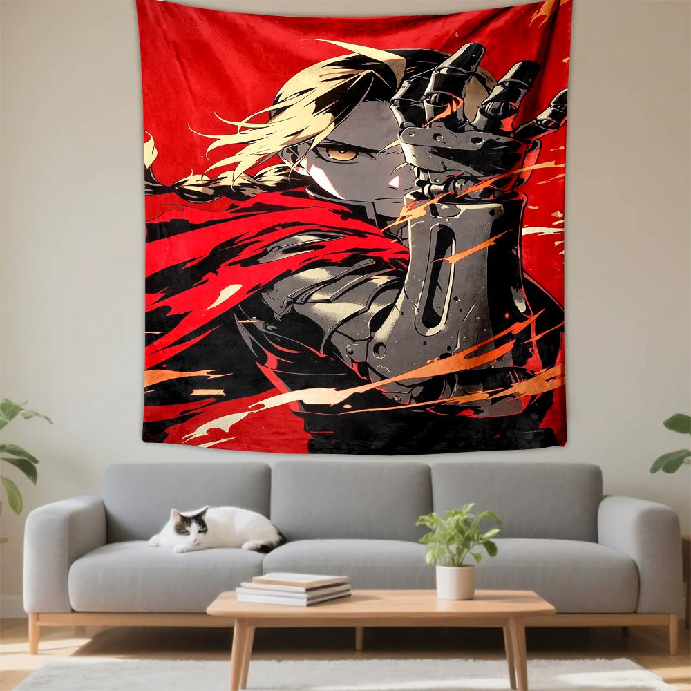 "Anime Style Hero with Metal Arm Patterned - Patterned tapestry for bedroom and living room home decor."