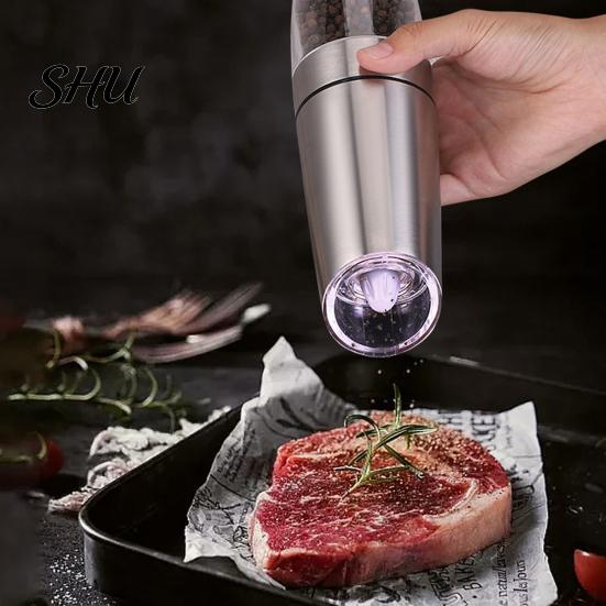 Portable Electric Spice Grinder Gravity Pepper Stainless Steel Mill Battery Powered Automatic One Hand Operated Sea Salt Food Bottle Large Capacity