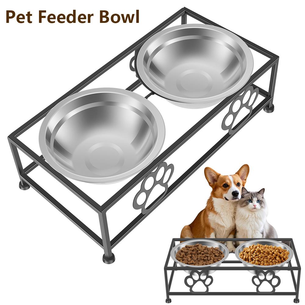 Elevated Pet Feeder Bowl Metal Double Bowl Pet Dish Holder with 2 Stainless Steel Bowl Cat and Dog Water Feeders Pet Supplies