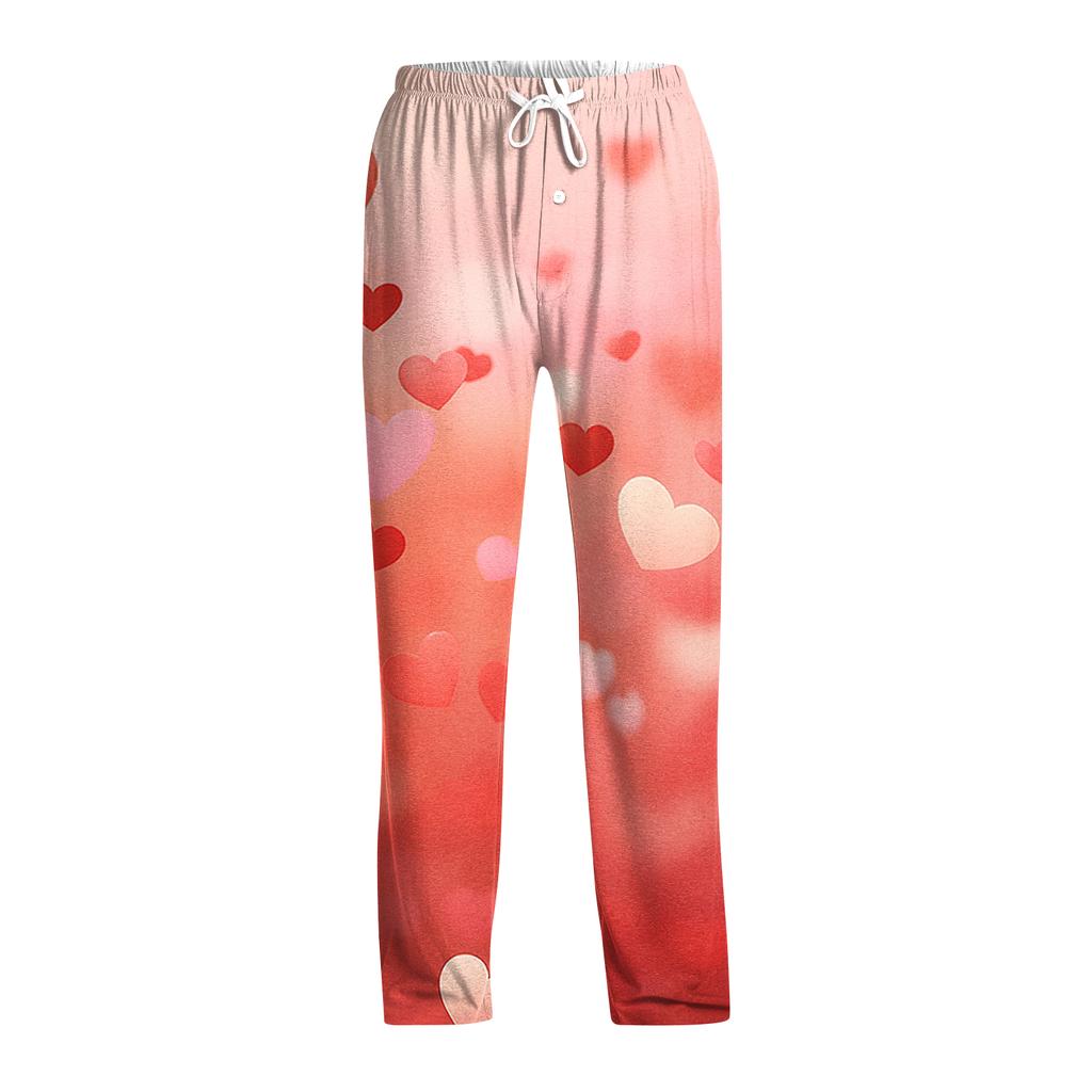 Men's Valentine's Day Printed Drawstring Long Pants Casual Pajamas