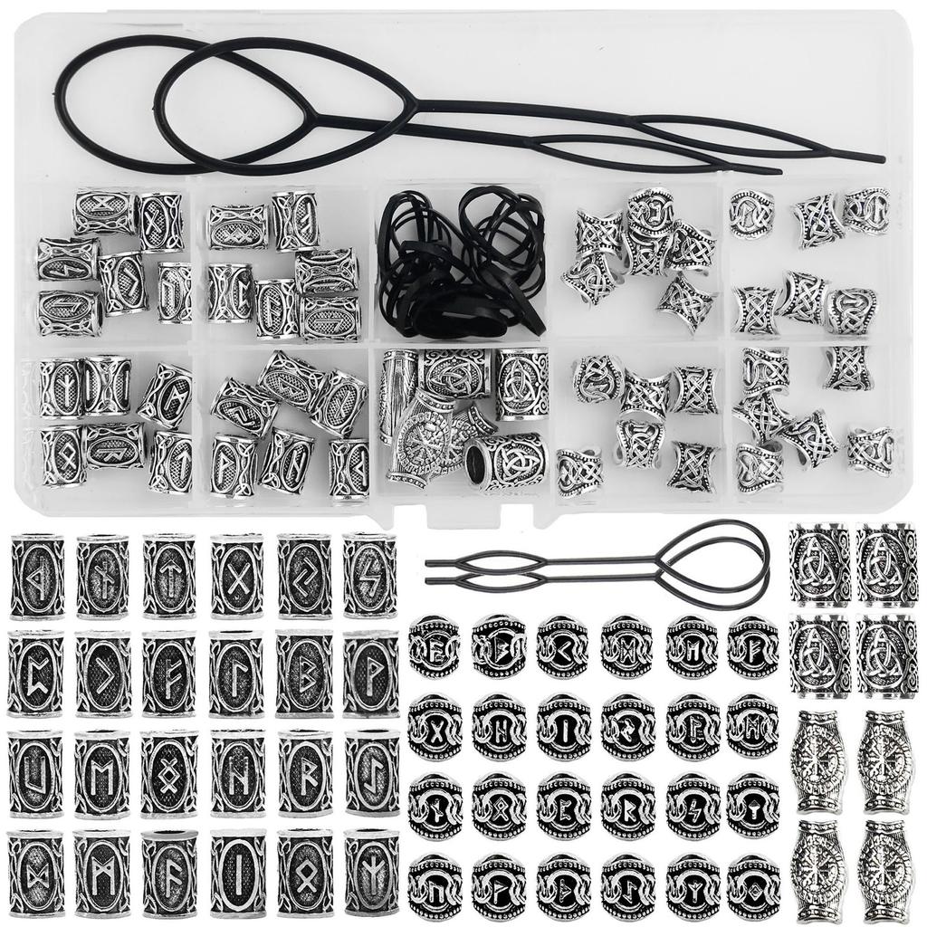 66Pcs Viking Jewelry Set With Rune Costume Adornments Alloy Accessories Necklace Bracelet Earrings for Men and Women
