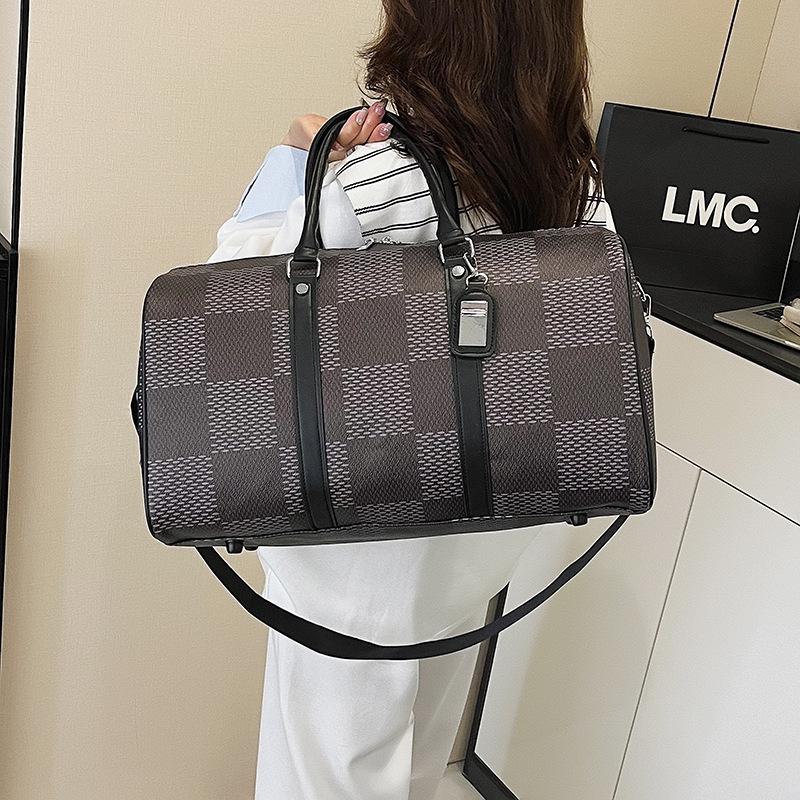 Checkered Leather Water-Resistant Crossbody Travel & Gym Bag Pillow Bag