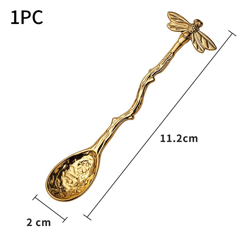 Retro Kovová Kávová Lžička Vážka Větve Listy Tvar Zmrzlina Dort Dezert Mléko Míchací Lžička Kuchyňské Gadžety Nádobí