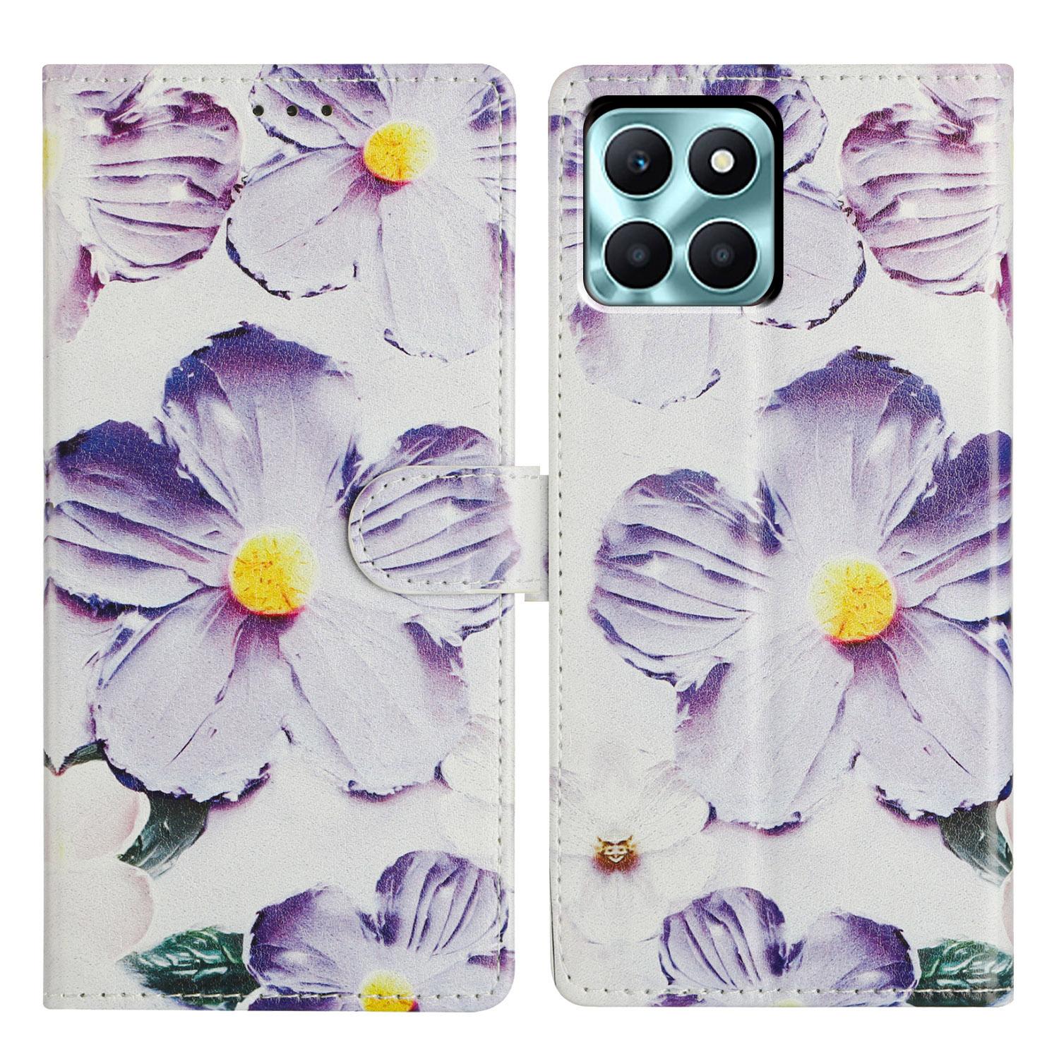 

Для Honor X6c 4G Чехол с рисунком Кошелек-подставка Раскладной кожаный чехол для телефона с ремешком Purple Flower