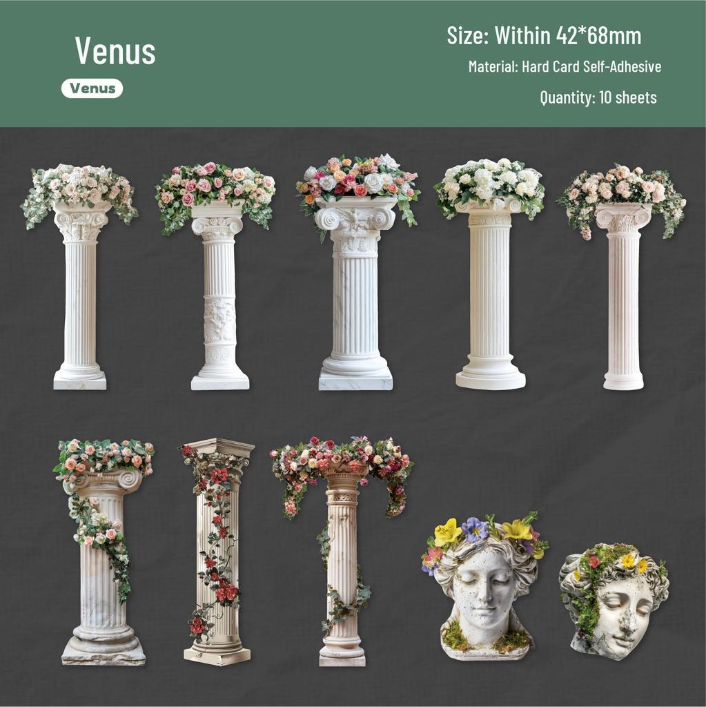 RetroStory Roman Column Sticker Pack: 6 Styles, 10 Sheets - Venus Journal and European Retro Decoration Stickers.