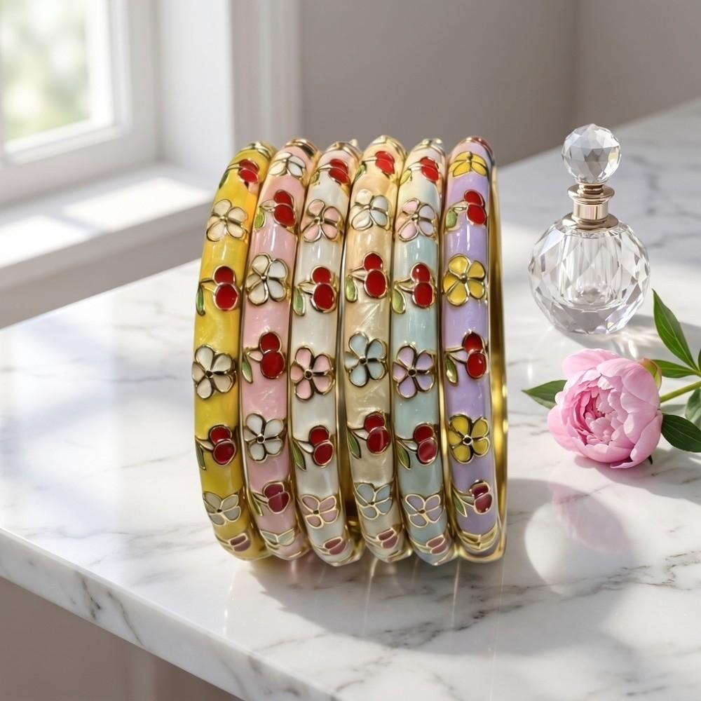 Hawaiian Enamel Vintage Cloisonne Bangle Traditional Chinese Chinese Flower Bangle Classic Ethnic Women's Hand Bracelet Ladies
