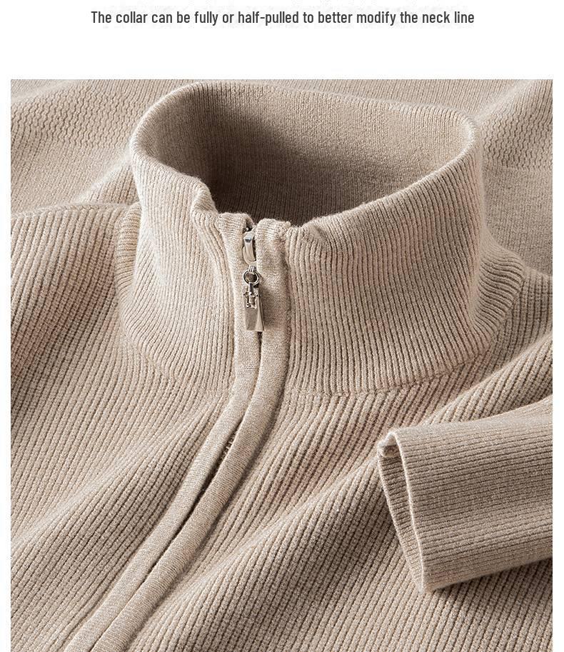 Men's Wool Lyocell Zipper Stand Collar Sweater - Autumn/Winter 2025