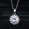 Big Center Round Stone Sunflower Halo Pendant Women Classic Cable Chain Clavicle Necklace