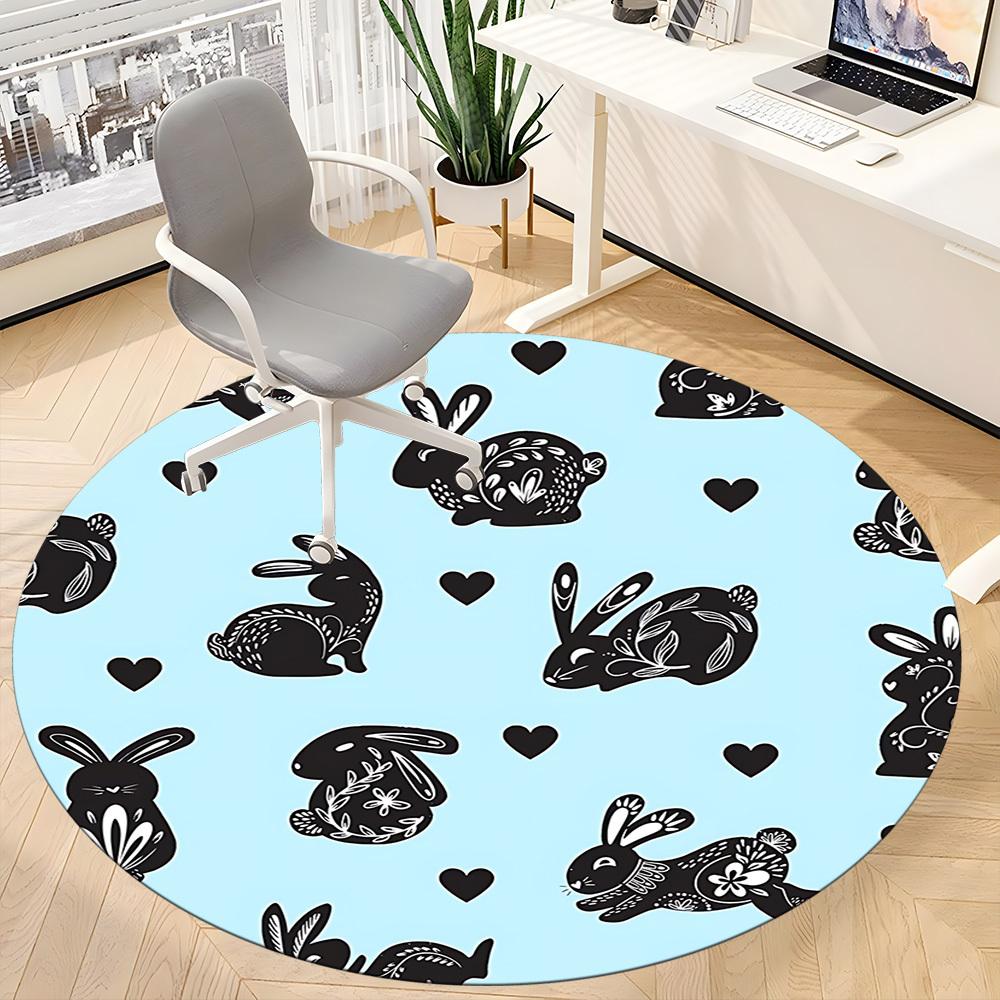 1pc Rabbit Pattern Office Round Rug, Carpet for Office, Gaming, Lightweight Round Floor Mat yy260208048