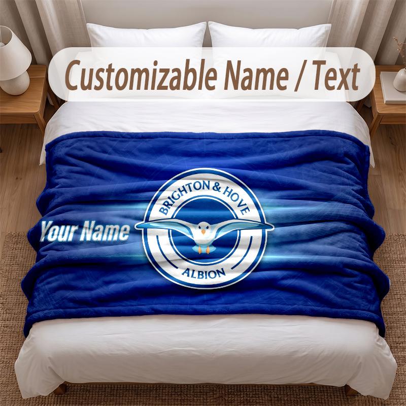 Brighton & Hove Albion Football Printed Flannel Blanket Custom Name Text Soft Warm Throw For Bedroom Holiday Gift