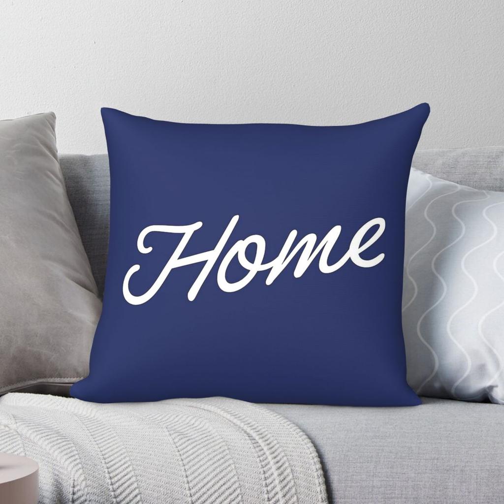 Home Script Blue Square Pillowcase Polyester Linen Velvet Pattern Zip Decorative Throw Pillow Case Sofa Seater Cushion Cover