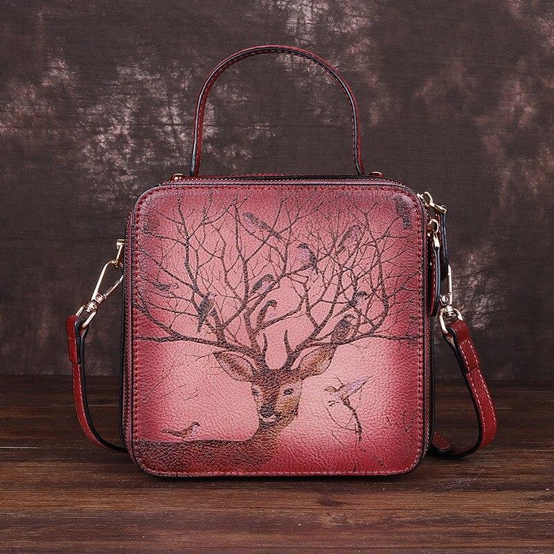 Johnature Retro Small Bag Genuine Leather Women Handbag Hand Brushed Animal Prints Cowhide Shoulder & Crossbody Bags