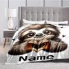 Personalized Sloth Blanket Heart Shape Hands Cute Animal Design Custom Name Soft Fleece Throw Gift For Her Decor
