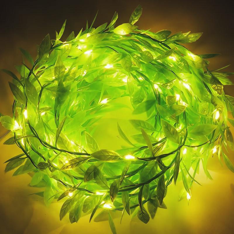 Gold & Green Leaf LED String Lights for Christmas & Festivals