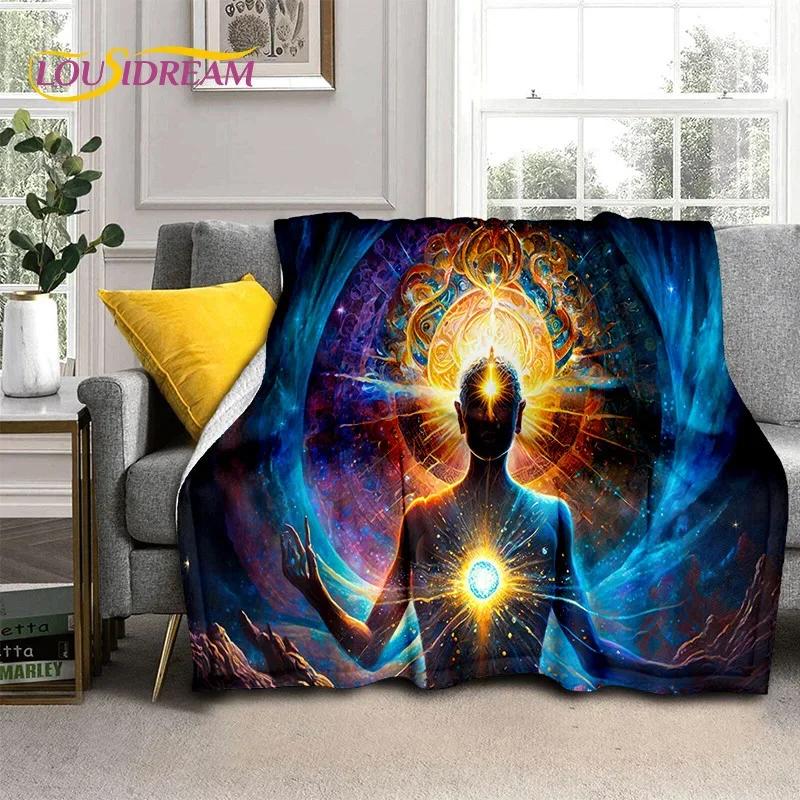 3D Jóga Meditace Duha 7 Čaker HD Měkká Flanelová Přikrývka pro Postele Ložnici Pohovku Piknik, Přehoz pro Venkovní Volný Čas Dárek