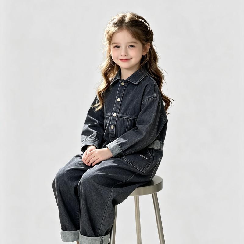 Girls' 2026 Autumn Denim Jumpsuit