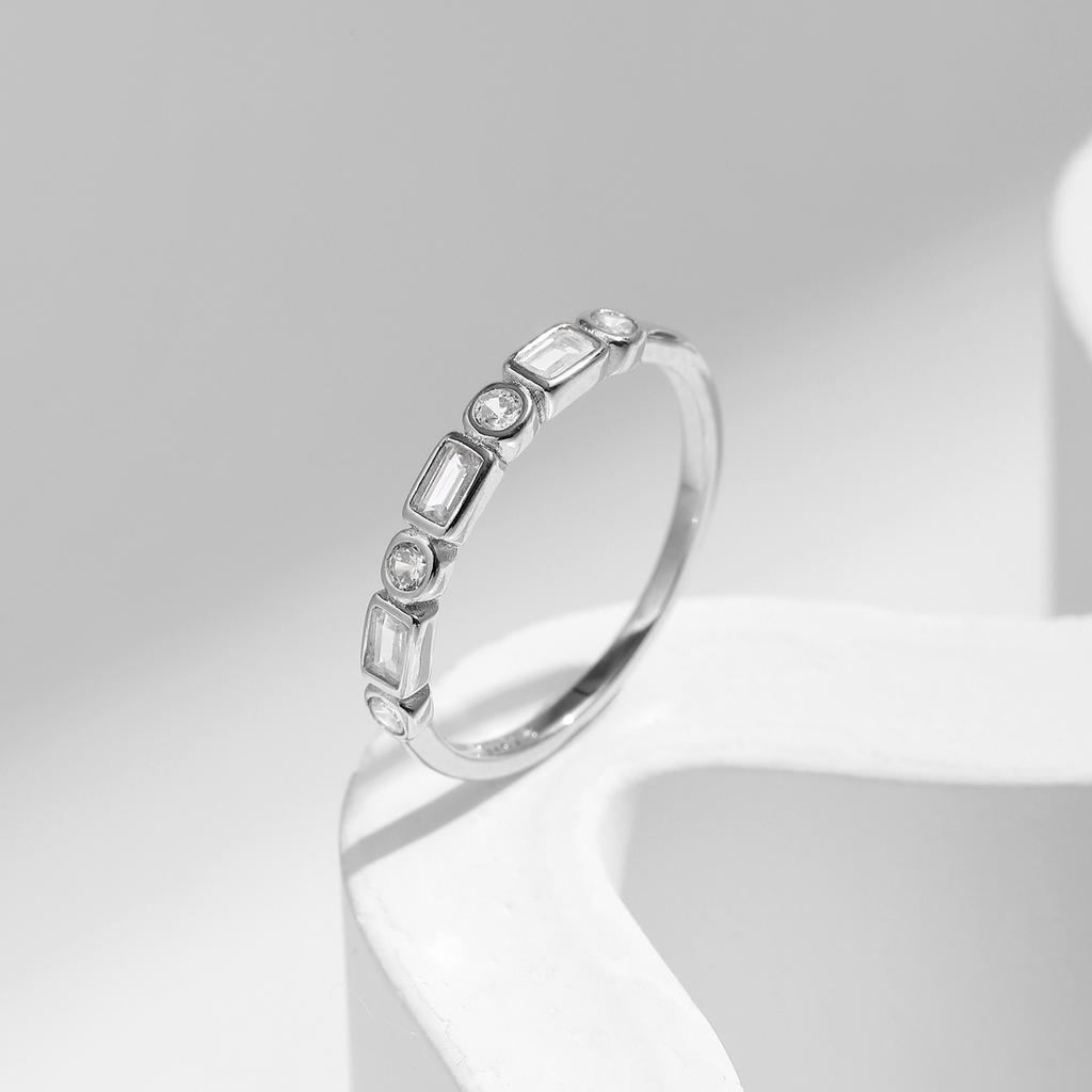 MODIAN 925 Silver Fashion Round Rectangle Dazzling Clear CZ Band Ring For Women Wedding Engagement Fine Jewelry