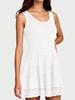 Women's Summer Tank Mini Dress Crew Neck Crochet Hem Flowy Knit Dress