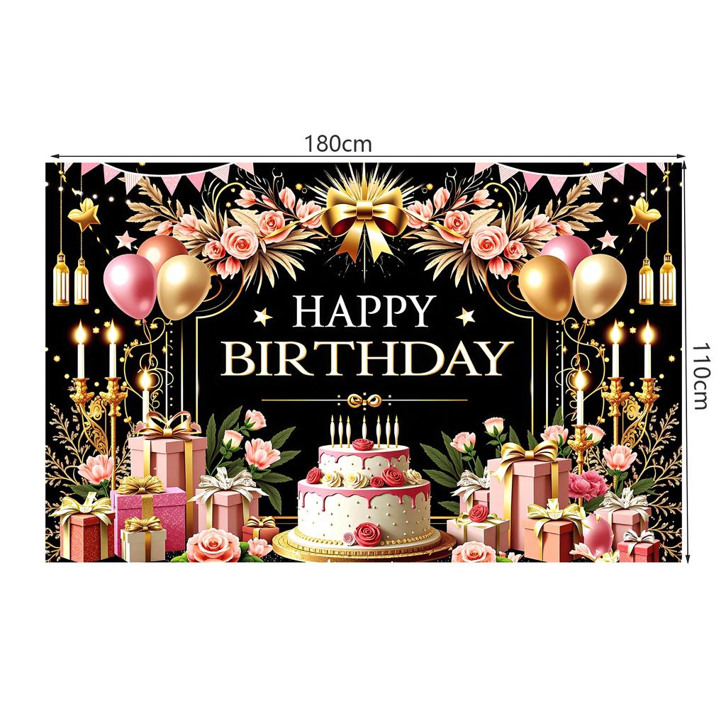 Happy Birthday Decoration Backdrop Pink Flower Balloons Gifts Cake Theme Bunting Flags Banner Birthday Party Decoration Supplies