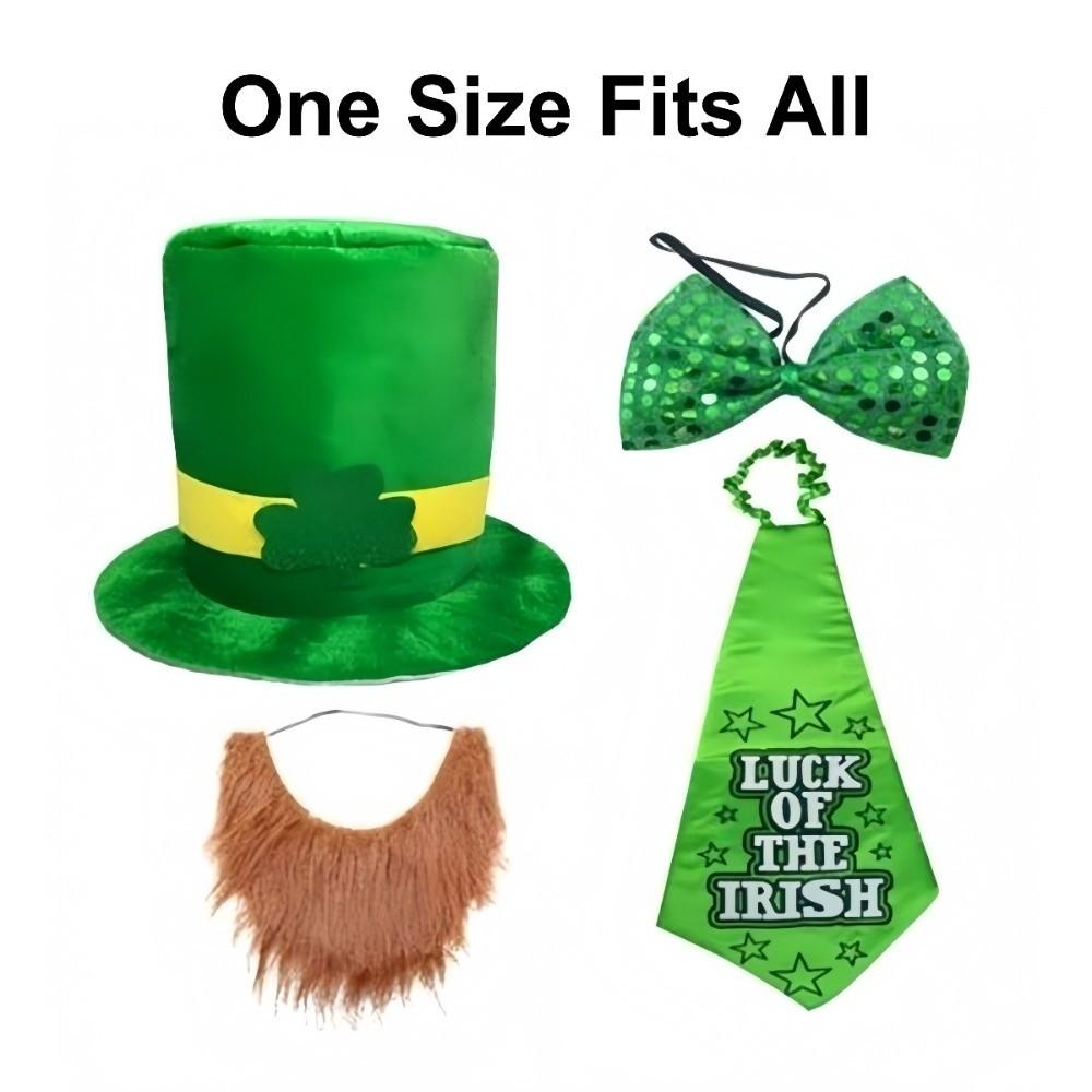 4pcs Set Fake Beard Saint Patrick's Day Top Hat Irish Festival Costume  Theme Party Decor