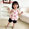 Summer Kids Twopiece Outfit With Floral Pattern Soft Fabric