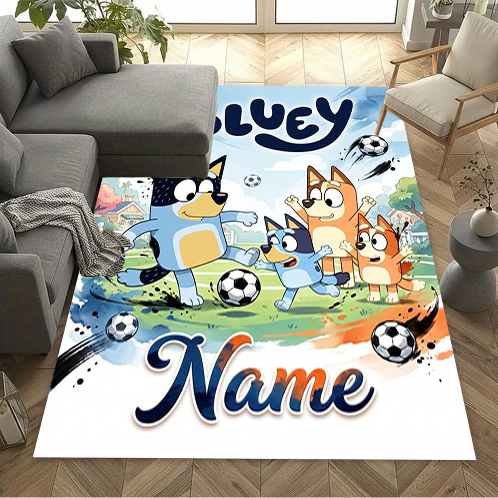 Bluey's Soccer Fun Customizable Name Carpet Design for Outdoor Balcony Hallway Decorate room Anti-slip Rug Anime Office Decor