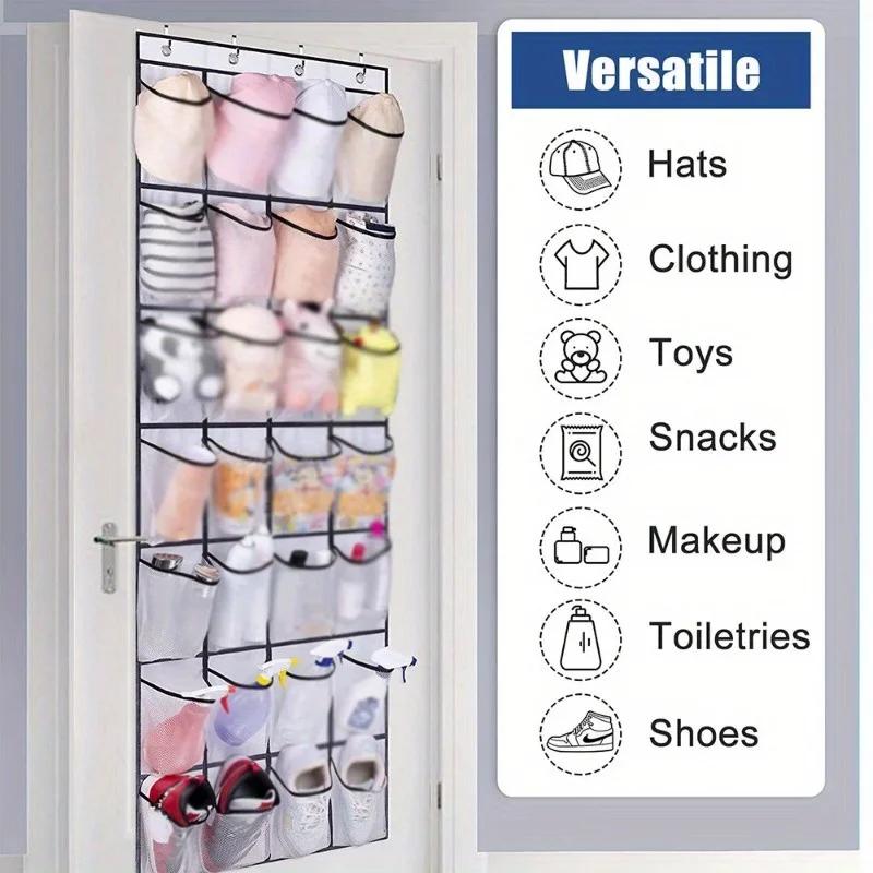 Clear Wall-Mounted Shoe Organizer 14/24 Pockets Transparent PVC Space Saving No Drill Hooks for Door Back Bathroom Closet