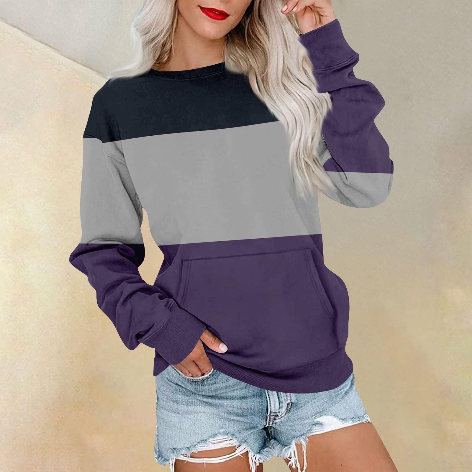 

Женская модная повседневная блузка с длинным рукавом и круглым вырезом, цветной пуловер, топ, блузка S