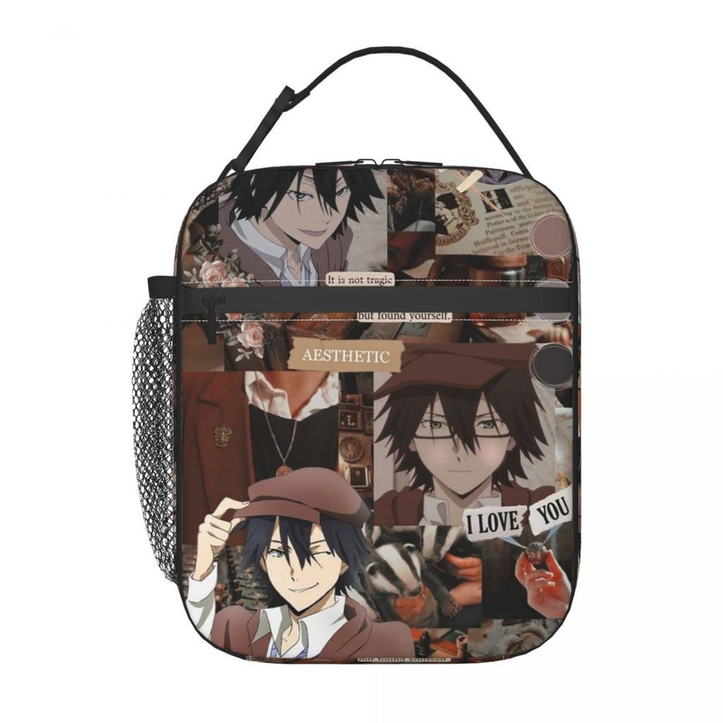 Bungou Stray Anime Collage Insulated Lunch Bag for Women Children Leakproof Food Boxes Thermal Lunch Box Tote